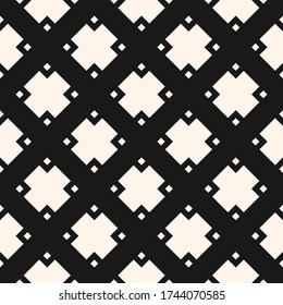 Vector monochrome geometric seamless pattern with diamonds, rhombuses, squares, grid, net, mesh, lattice, tiles. Abstract minimal texture. Simple black and white ornament background. Repeat design