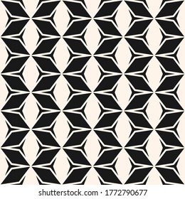 Patrón monocromático geométrico sin soldadura vectorial. Elegante textura geométrica abstracta en blanco y negro con rombos, diamantes, triángulos, formas estelares, rejilla hexagonal. Sencillo fondo geográfico. Repetir diseño