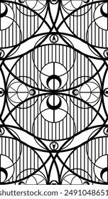 Vector monochrome geometric seamless pattern with circles. Arabic tracery texture. Arabic surface design for wallpaper