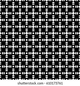 Vector monochrome geometric texture, seamless pattern with simple rounded geometrical shapes, black & white colors. Abstract dark endless background, repeat tiles. Contrast design element in old style
