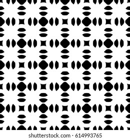 Vector monochrome geometric texture, seamless pattern with simple rounded geometrical shapes, black & white colors. Abstract endless background, repeat tiles. Contrast design element in old style 
