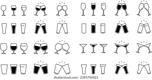 Juego de iconos de vidrio monocromo vectorial