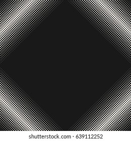 Vector monochrome halftone pattern, abstract texture with gradually transition dots in square form, diagonal frame. Dark abstract geometric background. Design element for prints, covers, decor, web