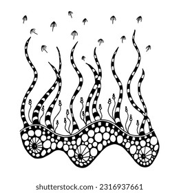 Vector monochrome hand drawn illustration with abstract black and white grass