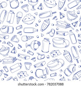 Vector monochrome hand drawn line dairy products pattern background illustration