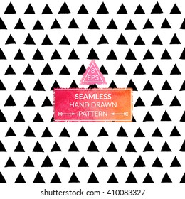 Vector monochrome hand drawn seamless pattern. Black and white abstract pattern painted with ink. Creative trendy triangle pattern for textile, wallpaper, fabric, paper and others.