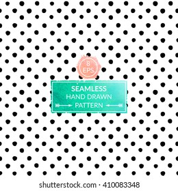 Vector monochrome hand drawn seamless pattern. Black and white abstract pattern painted with ink. Creative trendy circle pattern for textile, wallpaper, fabric, paper and others.