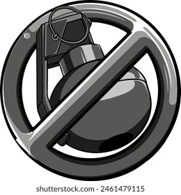 Granate de mano monocromo de Vector con símbolo prohibido