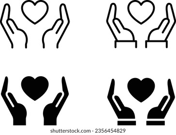 Vector Monochrome Hand Icon with Hear