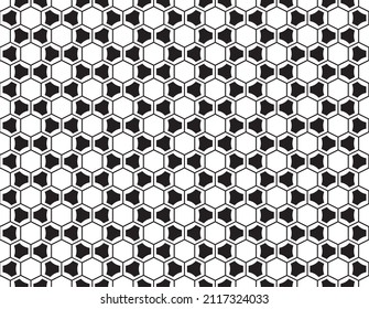 Vector monochrome hexagonal seamless pattern of soccer ball with simple shape texture. Football illustration.