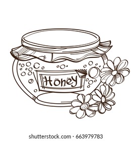 Vector monochrome honey pot isolated on white background