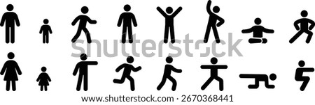Vector monochrome human pose silhouette icon set