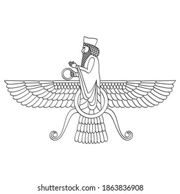 vector monochrome icon with ancient egyptian symbol Faravahar for your project
