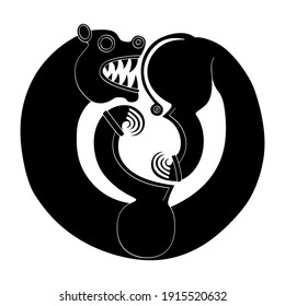 vector monochrome icon with ancient Scythian art. Symbol with animal motifs for your project