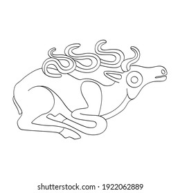 vector monochrome icon with ancient Scythian art. Plaque with animal motifs for your project