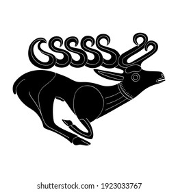 vector monochrome icon with ancient Scythian art. Plaque with animal motifs for your project