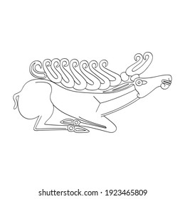 vector monochrome icon with ancient Scythian art. Plaque with animal motifs for your project