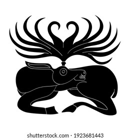 vector monochrome icon with ancient Scythian art. Plaque with animal motifs for your project