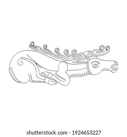 vector monochrome icon with ancient Scythian art. Plaque with animal motifs for your project
