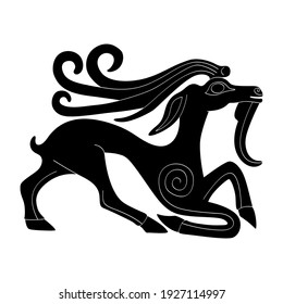 vector monochrome icon with ancient Scythian art. Plaque with animal motifs for your project