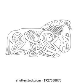 vector monochrome icon with ancient Scythian horse art. Plaque with animal motifs for your project