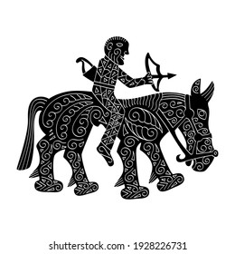 vector monochrome icon with ancient Scythian art. Plaque with animal motifs for your project
