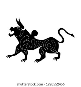 vector monochrome icon with ancient Scythian art. Plaque with animal motifs for your project