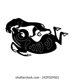 vector monochrome icon with ancient Scythian art. Plaque with animal motifs for your project