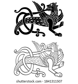 vector monochrome icon with ancient Slavic symbol Simargl or Chernihiv Beast for your project