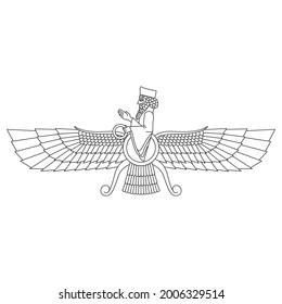 vector monochrome icon with ancient  sumerian symbol Faravahar for your project