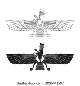 Vektorsymbol mit dem uralten Sumersymbol Faravahar für Ihr Projekt