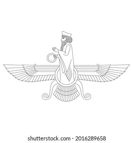 vector monochrome icon with ancient  sumerian symbol Faravahar for your project