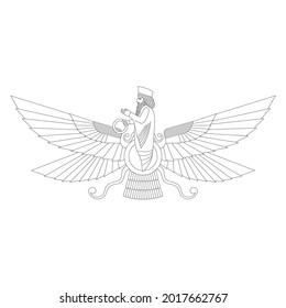 vector monochrome icon with ancient  sumerian symbol Faravahar