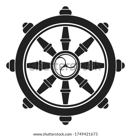 vector monochrome icon with Indian religion symbol Dharmachakra