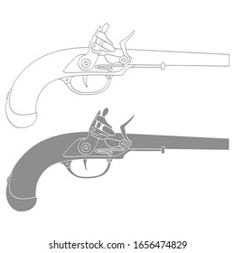  Vector monochrome icon with old  pistol gun