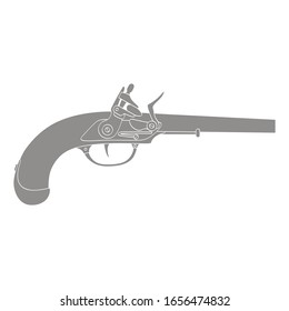  Vector monochrome icon with old  pistol gun