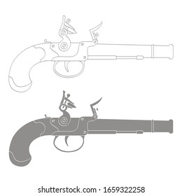 Vector monochrome icon with old  pistol gun