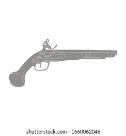 Vector monochrome icon with old  pistol gun