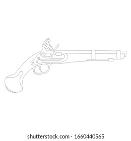 Vector monochrome icon of old pistol, gun.