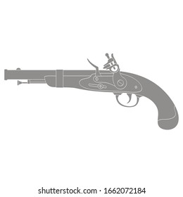 Vector monochrome icon with old  pistol 