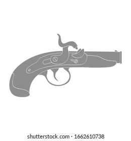 Vector monochrome icon with old pistol gun