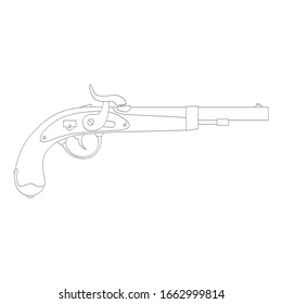 Vector monochrome icon with old pistol gun