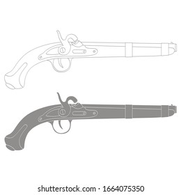 Vector monochrome icon with old pistol gun