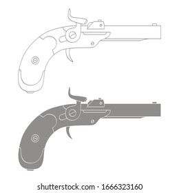 Vector monochrome icon with old pistol gun
