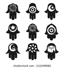 vector monochrome icon set with  amulet Hamsa for your project