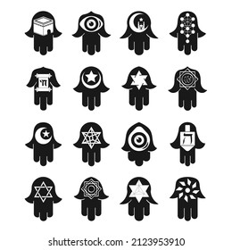 vector monochrome icon set with  amulet Hamsa for your project