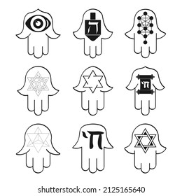 vector monochrome icon set with  amulet Hamsa for your project