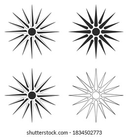 conjunto de iconos monocromos vectoriales con el símbolo solar antiguo Vergina Sun