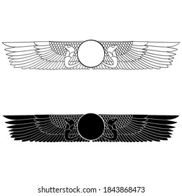 vector monochrome icon set with ancient egyptian symbol Winged sun for your project