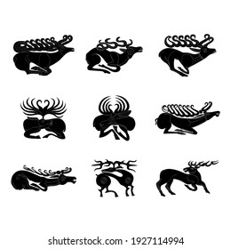 vector monochrome icon set with ancient Scythian art. Plaques with animal motifs for your project